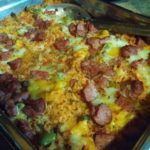 Baked Puerto Rican Rice with Smoked Sausage
