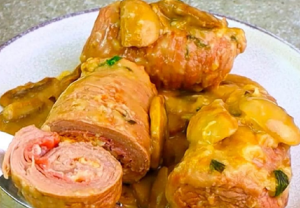 MEAT ROLL IN MUSHROOM SAUCE