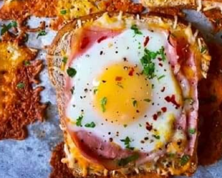 Ham with cheese and baked egg