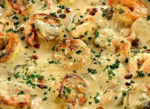Garlic prawns and coconut milk