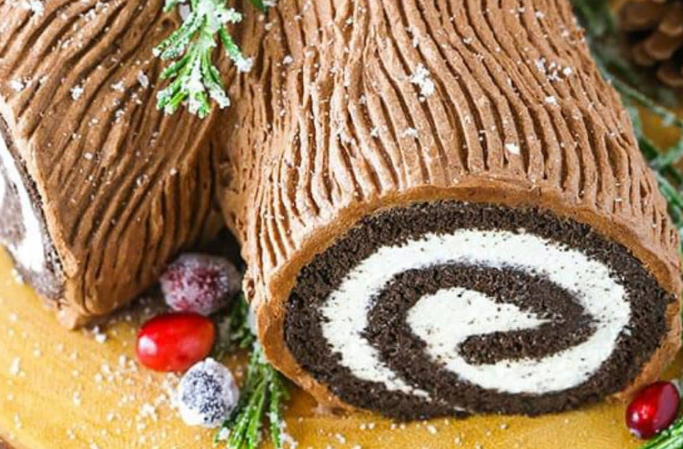 Yule Log Christmas Cake