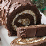 Chocolate cake roll filled with praline