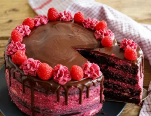 Moist chocolate and raspberry cake