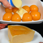 Beat condensed milk with peaches